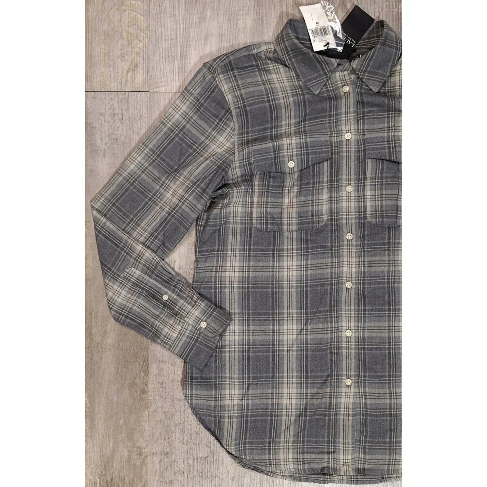 Lauren Ralph Lauren Gray Plaid Twill Button Down Shirt Women's Medium NWT